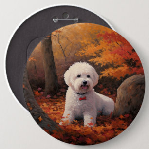 Bóton Redondo 15.24cm Bichon Frise nas Folhas do outono Cai Inspire