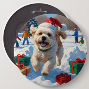 Bóton Redondo 15.24cm Bichon Frise Natal Cena de Neve Festiva