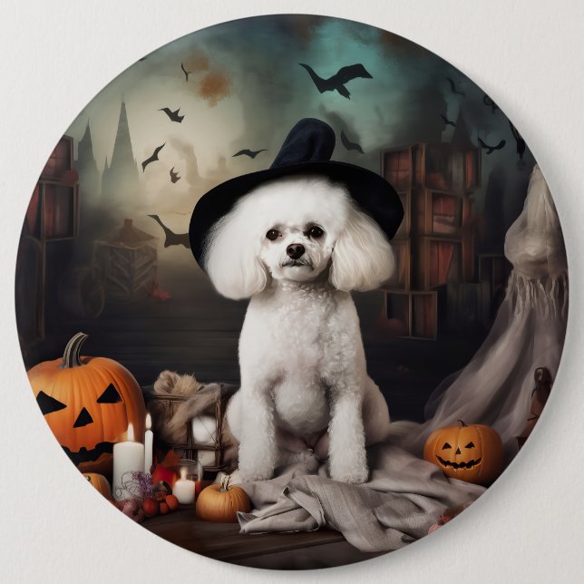 Bóton Redondo 15.24cm Bichon Frise Pumpkins Halloween Scary (Frente)