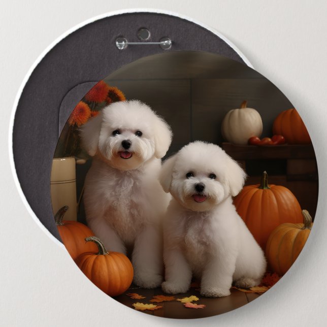 Bóton Redondo 15.24cm Bichon Frise Puppy Autumn Delight Pumpkin (Frente & Verso)