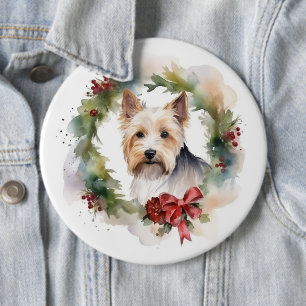 Bóton Redondo 15.24cm Biewer Terrier Christmas Wreath Festivo Pup
