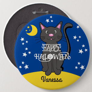 Bóton Redondo 15.24cm Black Cat Halloween Stars Moon Cuecas