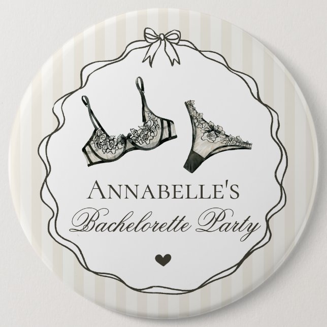 Bóton Redondo 15.24cm Black Lingerie Shower Bachelorette Party Favor (Frente)
