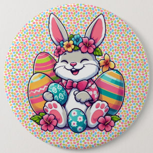Bóton Redondo 15.24cm Bonito e colorido coelho da Páscoa havaiana/tropic