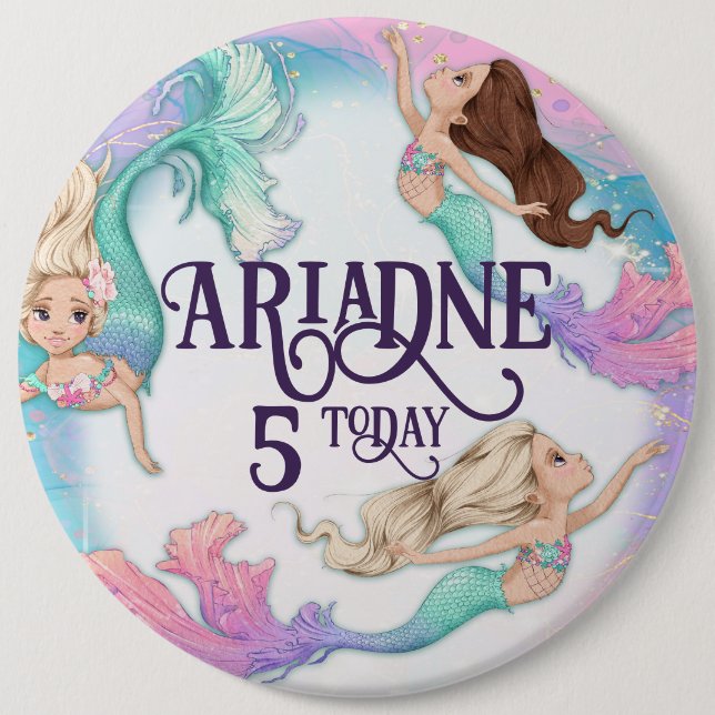 Bóton Redondo 15.24cm Bonito Pequena Sereia Pin Badg (Frente)