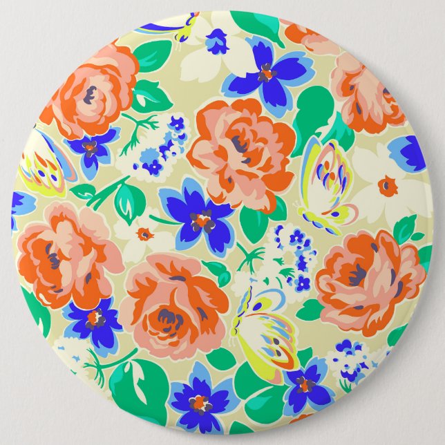 Bóton Redondo 15.24cm Borboletas brancas rosas padrões (Frente)