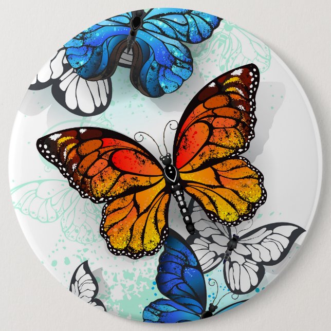 Bóton Redondo 15.24cm Borboletas voadoras Morpho e Monarca (Frente)