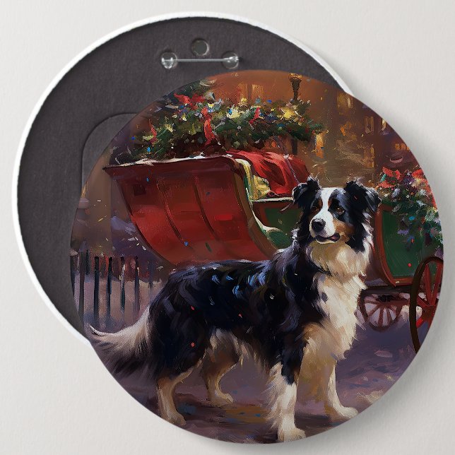 Bóton Redondo 15.24cm Border Collie Christmas Fesason (Frente & Verso)