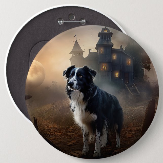 Bóton Redondo 15.24cm Border Collie Halloween Scary (Frente & Verso)
