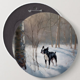 Bóton Redondo 15.24cm Boston Terrier deixou nevar o Natal