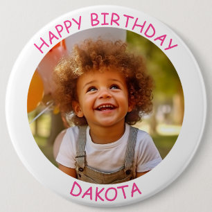 Bóton Redondo 15.24cm Botão de Aniversário de Foto e Nome Personalizável