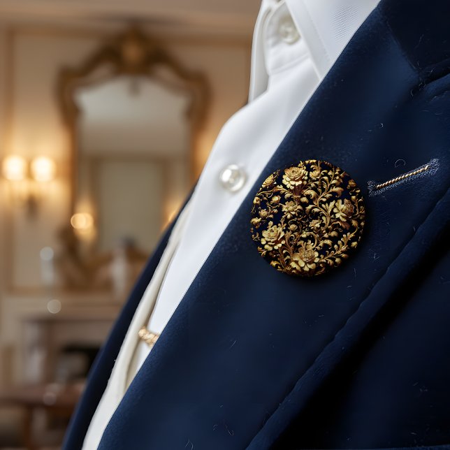 Bóton Redondo 15.24cm Botão de Arte Floral Barroca Preto e Dourado (Criador carregado)