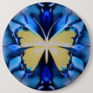 Bóton Redondo 15.24cm Botão de Borboleta Tie Dye Azul e Dourado