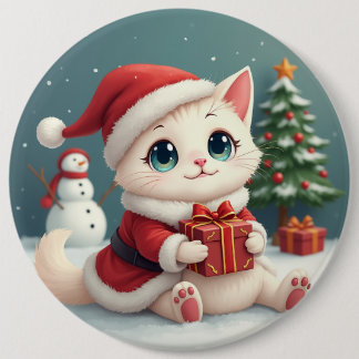 Bóton Redondo 15.24cm Botão de Gato de Natal Branco