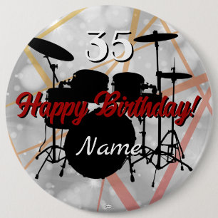 Bóton Redondo 15.24cm Botão de Tema de Aniversário de Baterista HAMbWG