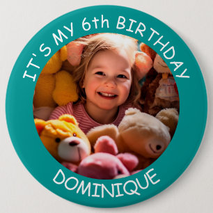Bóton Redondo 15.24cm Botão Foto Personalizável, Nome E Idade De Anivers