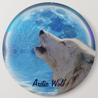 Bóton Redondo 15.24cm Botão Howling Artic Wolf & Moon Wildlife