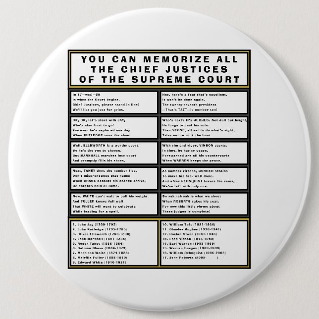 Bóton Redondo 15.24cm Botão Político Engraçado SCOTUS Chefe de Justiça P (Frente)