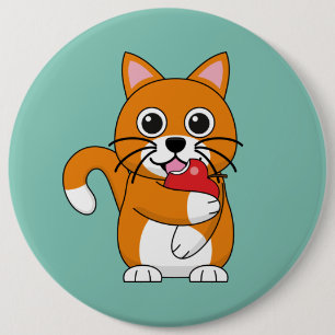 Bóton Redondo 15.24cm Branca De Gato Branco, Comendo Maçã Vermelha