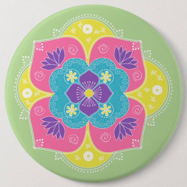 Bóton Redondo 15.24cm Bright Pastel Lotus Rangoli (Frente)