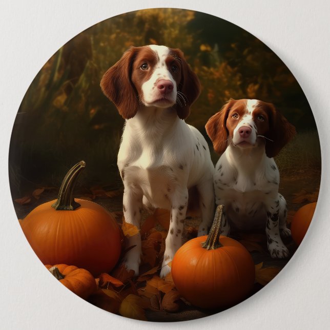 Bóton Redondo 15.24cm Brittany Spaniel Puppy Autumn Delight Pumpkin (Frente)