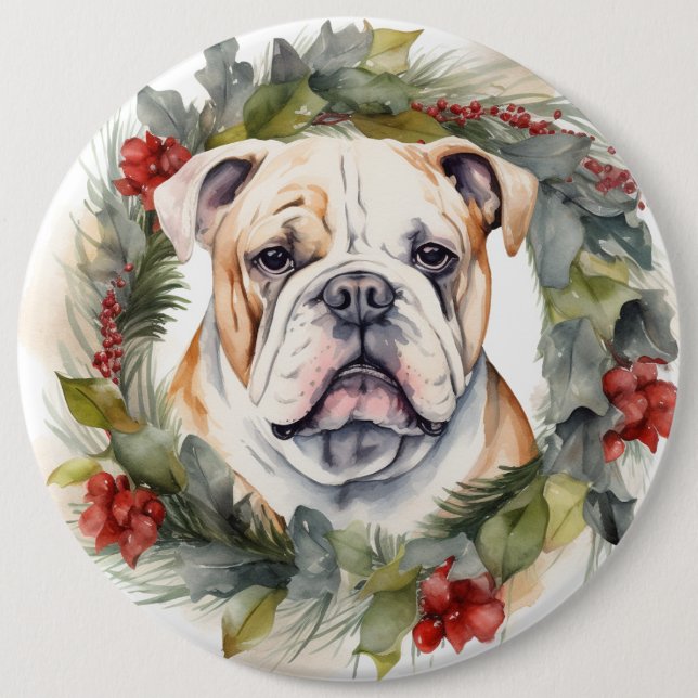 Bóton Redondo 15.24cm Buldogue Wreath Festivo Wreath (Frente)