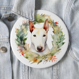 Bóton Redondo 15.24cm Bull Terrier Christmas Wreath Festivo Pup