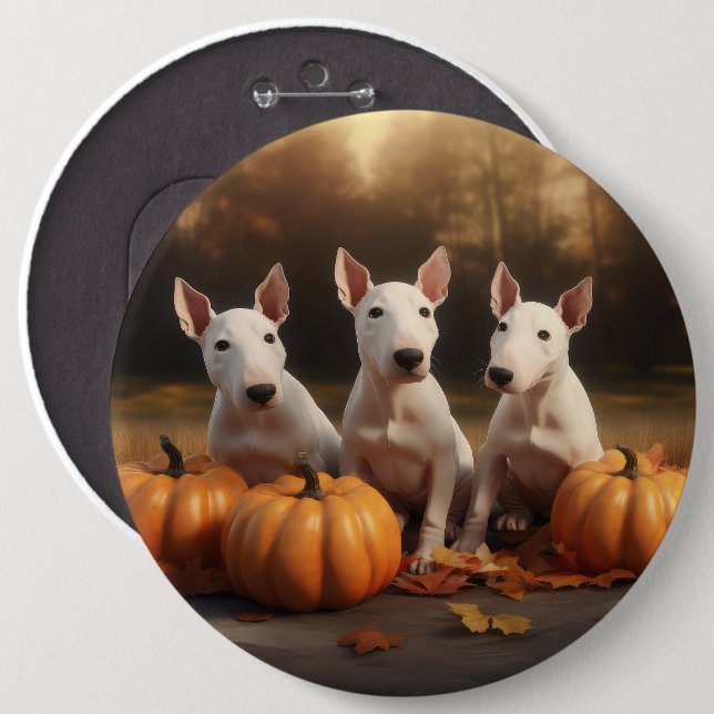 Bóton Redondo 15.24cm Bull Terrier Puppy Autumn Delight Pumpkin (Frente & Verso)