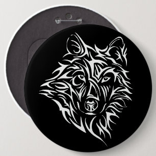 Bóton Redondo 15.24cm Cabeça de Lobo Branco em Preto