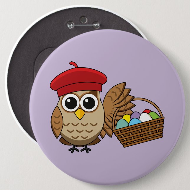 Bóton Redondo 15.24cm Caçada de Ovo da Páscoa Funny Owl (Frente & Verso)