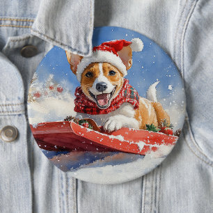 Bóton Redondo 15.24cm Cachorro Basenji no Sledge Deixe-o nevar no Natal