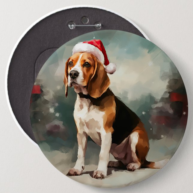 Bóton Redondo 15.24cm Cachorro Beagle na Neve Natal  (Frente & Verso)