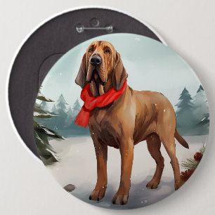 Bóton Redondo 15.24cm Cachorro Bloodhound na Neve Natal