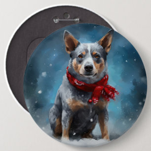 Bóton Redondo 15.24cm Cachorro Blue Heeler na neve de Natal