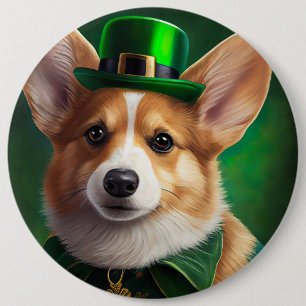 Bóton Redondo 15.24cm Cachorro Corgi vestido para o Dia de São Patrício