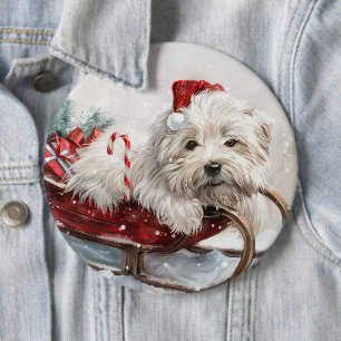 Bóton Redondo 15.24cm Cachorro Coton De Tulear Natal Festivo