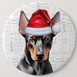 Bóton Redondo 15.24cm Cachorro Doberman do Papai Noel de Férias no Fundo