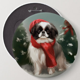 Bóton Redondo 15.24cm Cachorro Japonês Chin na Neve Natal