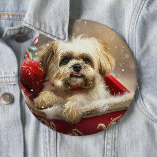 Bóton Redondo 15.24cm Cachorro Malti Tzu Festas de Natal