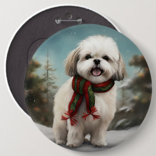 Bóton Redondo 15.24cm Cachorro Malti Tzu na Neve Natal