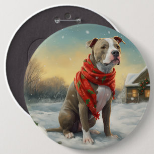 Bóton Redondo 15.24cm Cachorro Pitbull na Neve Natal