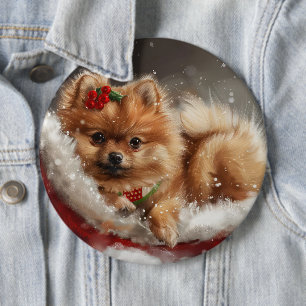 Bóton Redondo 15.24cm Cachorro Pomerânia Festivo de Natal