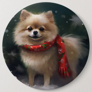 Bóton Redondo 15.24cm Cachorro Pomerânia na Neve Natal
