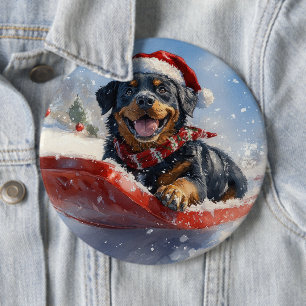 Bóton Redondo 15.24cm Cachorro Rottweiler no Trenó Deixe Nevar Natal