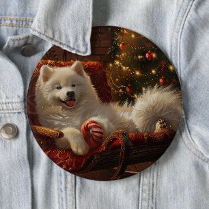 Bóton Redondo 15.24cm Cachorro Samoyed Natal Festivo