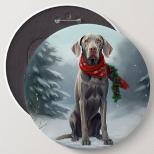Bóton Redondo 15.24cm Cachorro Weimaraner na Neve Natal