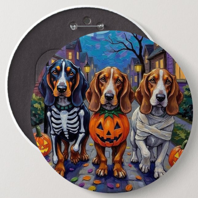 Bóton Redondo 15.24cm Cães de Cão Basset Trick-or-Tratating no Halloween (Frente & Verso)