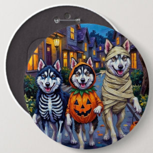 Bóton Redondo 15.24cm Cães Malamute do Alasca Trick-or-Treating no Hallo