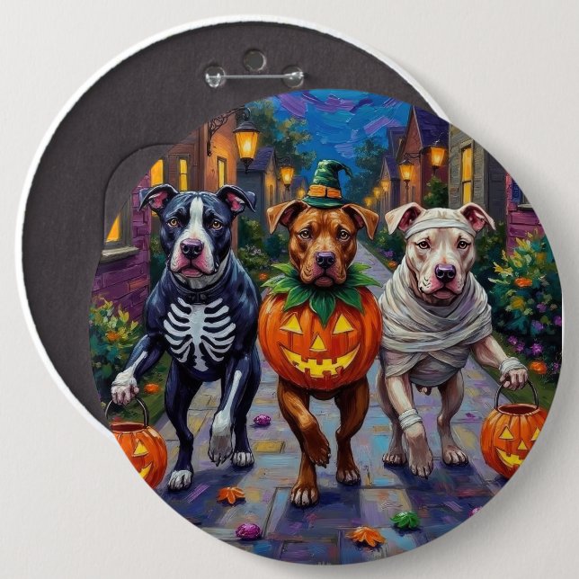 Bóton Redondo 15.24cm Cães Pitbull Trick-or-Treating  Fantasias de Hallo (Frente & Verso)