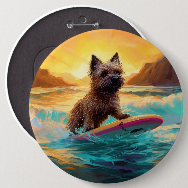 Bóton Redondo 15.24cm Cairn Terrier Beach Surfing Painting (Frente & Verso)